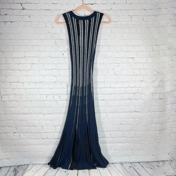 Harlyn Fit and Flare Dress Women’s Medium Navy Blue Sleeveless Open Knit Fit NWT - Picture 3 of 16